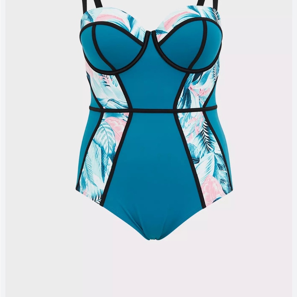 Torrid size 3 Slim Fit underwire Blue and Pink One-Piece Swimsuit